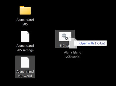 Dragging a .world file onto the EIG.bat script on the desktop