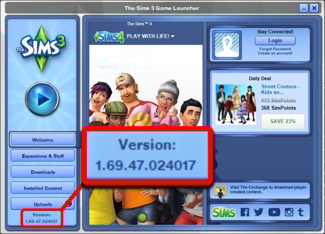 Game launcher showing version number in bottom left corner