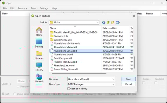 Open a .world file in s3pe
